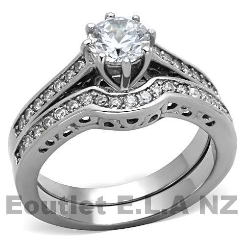 1.32CT CZ STAINLESS STEEL WEDDING SET-sz 8/9